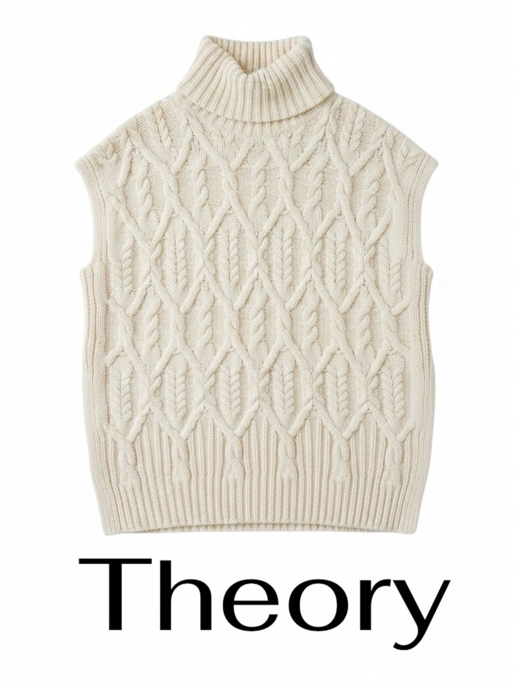 Theory Cream Chunky Cable Knit Turtleneck Sweater Vest